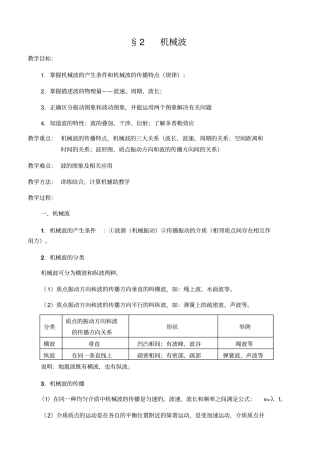 人教版物理高三年级机械波教学设计