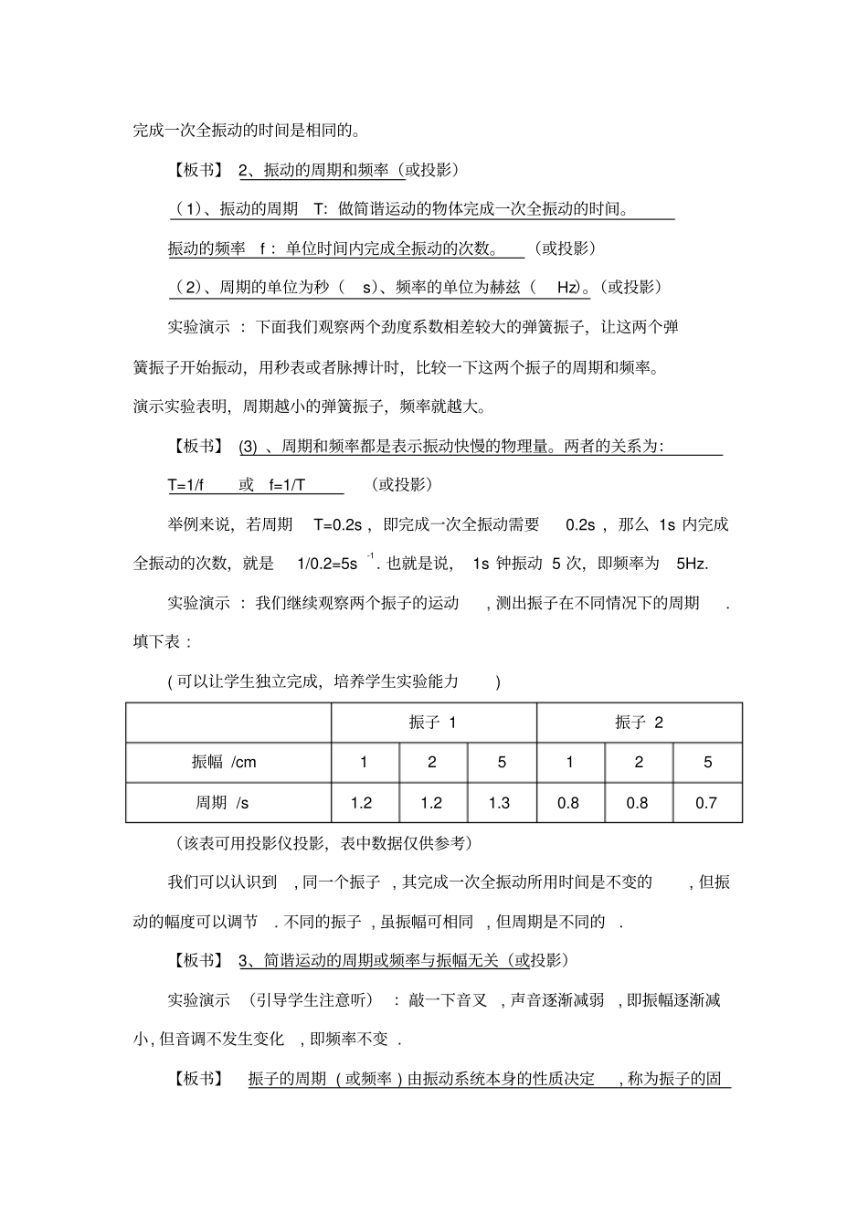 人教版物理高二年级振幅、周期和频率教学设计之一_第3页