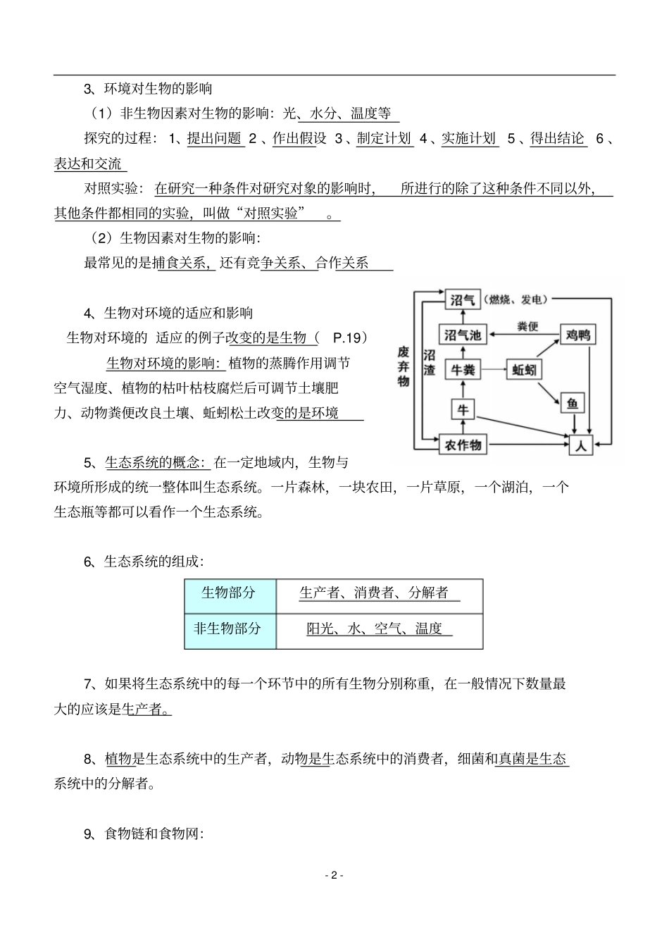 人教版生物七年级上册复习资料大全汇总_第2页