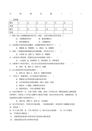 人教版生物中考模拟题