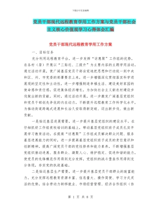 党员干部现代远程教育学用工作方案与党员干部社会主义核心价值观学习心得体会汇编
