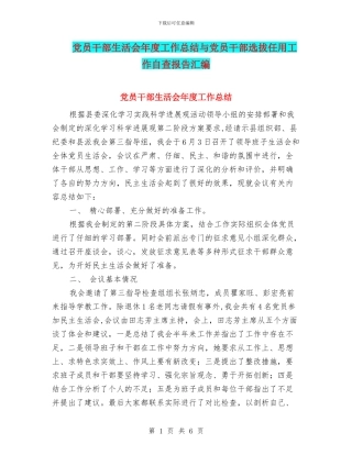 党员干部生活会年度工作总结与党员干部选拔任用工作自查报告汇编