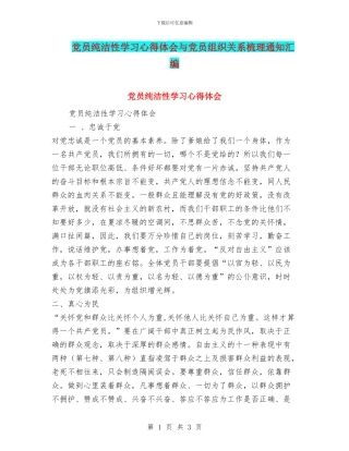 党员纯洁性学习心得体会与党员组织关系梳理通知汇编