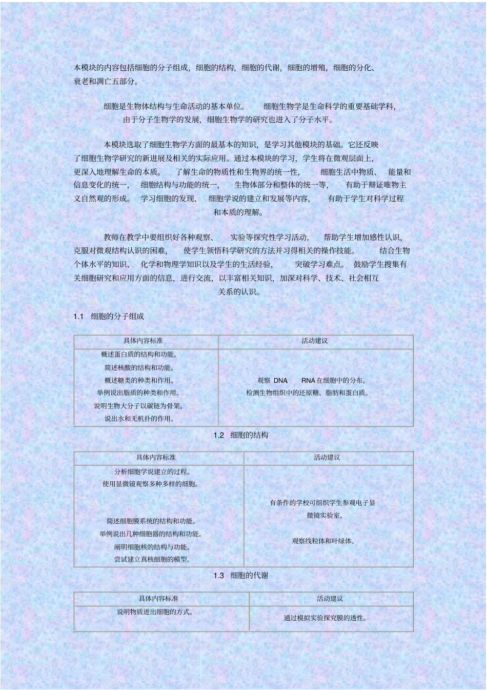 人教版生物高一年级高中课标_分子与生物教学设计_第1页