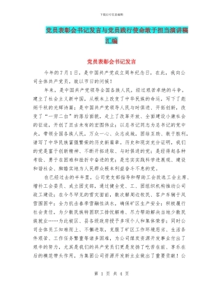 党员表彰会书记发言与党员践行使命敢于担当演讲稿汇编