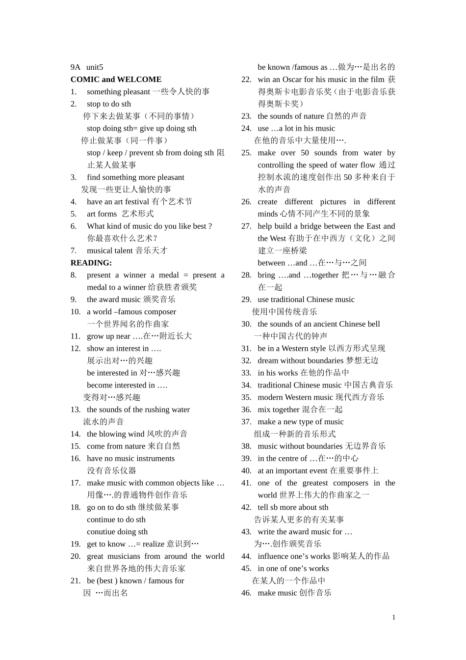 新牛津译林版英语九上u5短语与重点句式结构_第1页