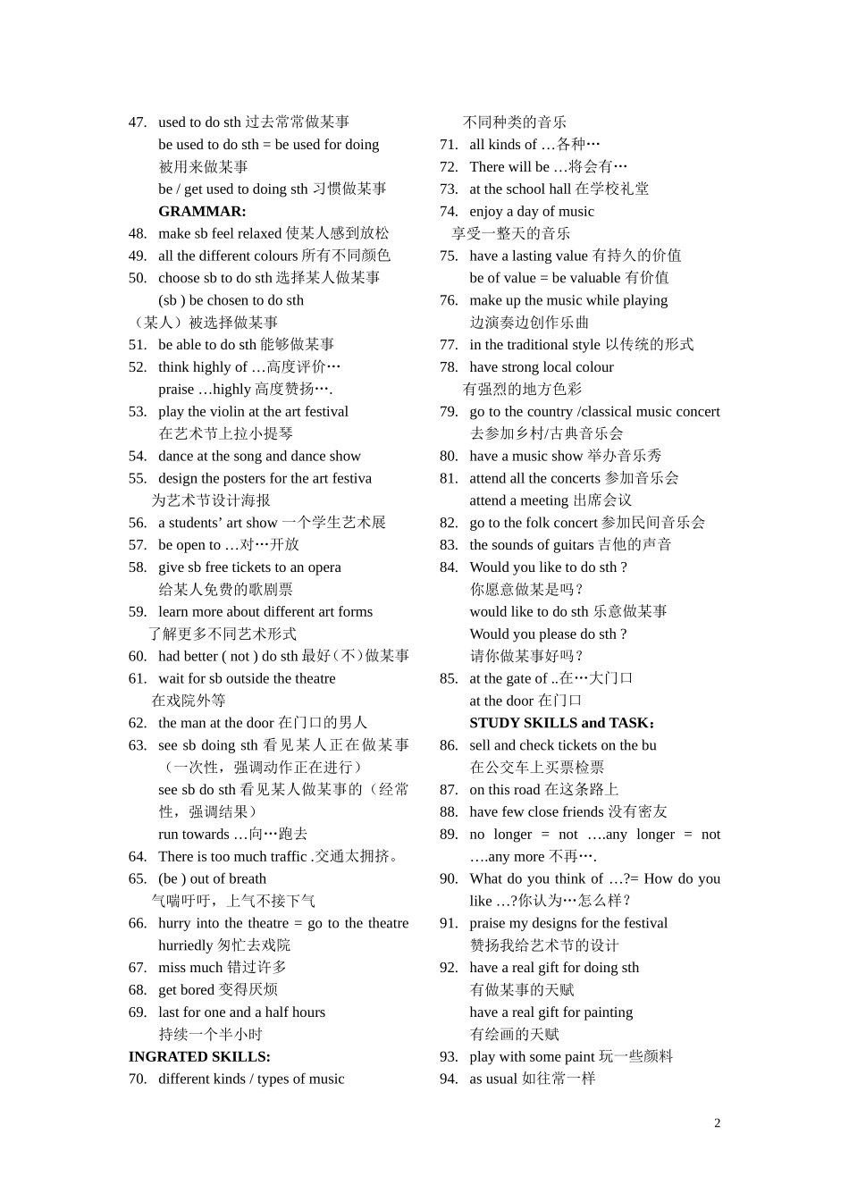 新牛津译林版英语九上u5短语与重点句式结构_第2页
