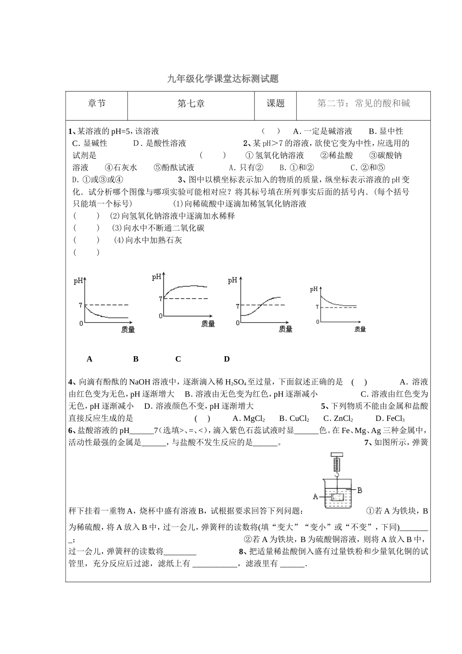 九年级化学课堂达标测试题第七章_第2页