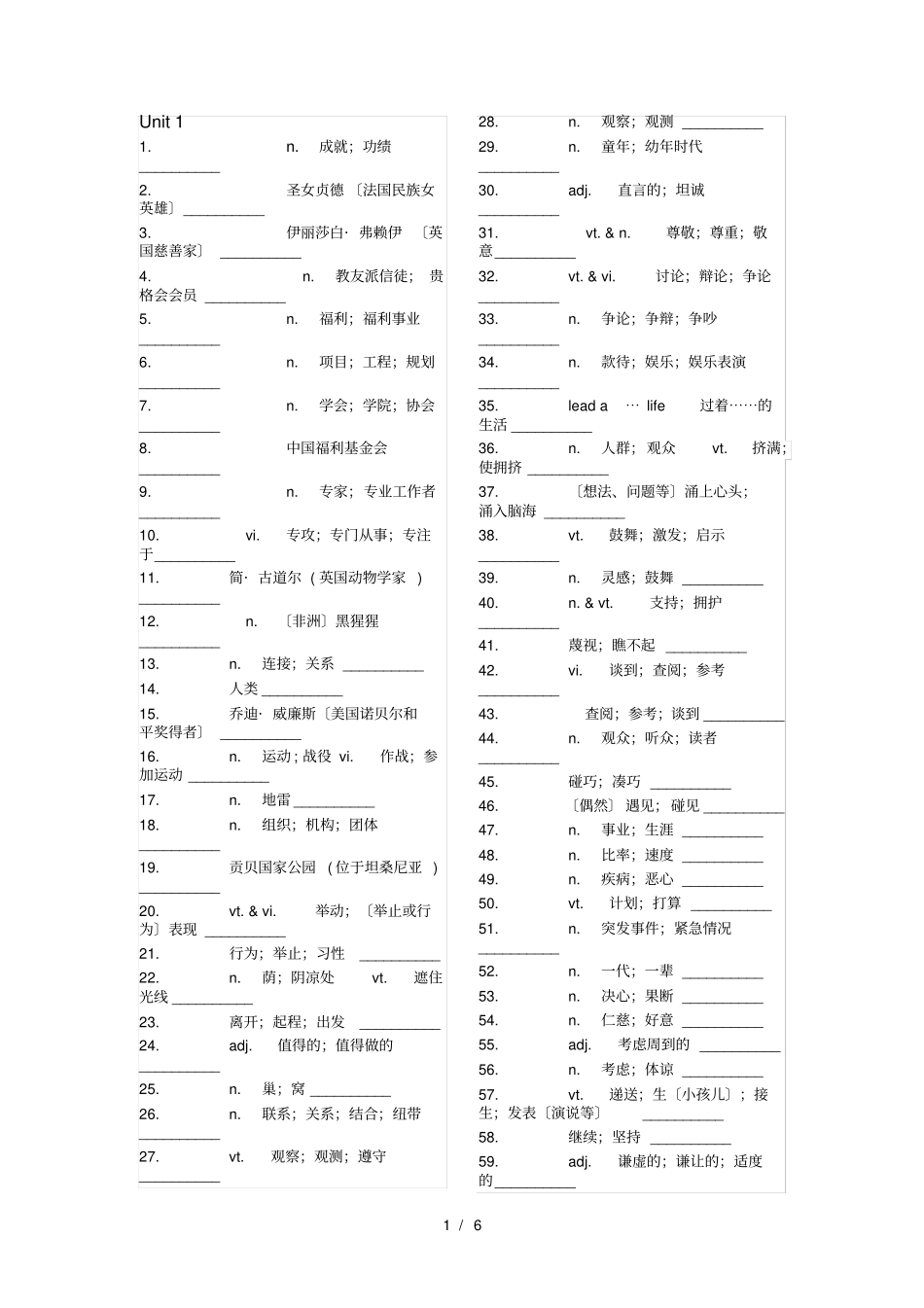 人教版英语必修四单词默写表_第1页