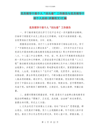 党员领导干部个人“回头看”工作报告与党员领导干部个人总结汇编
