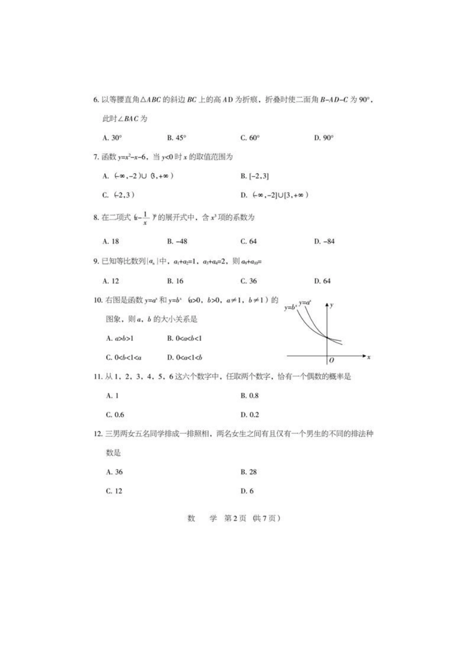 山西省对口升学考试2009年数学试题_第2页