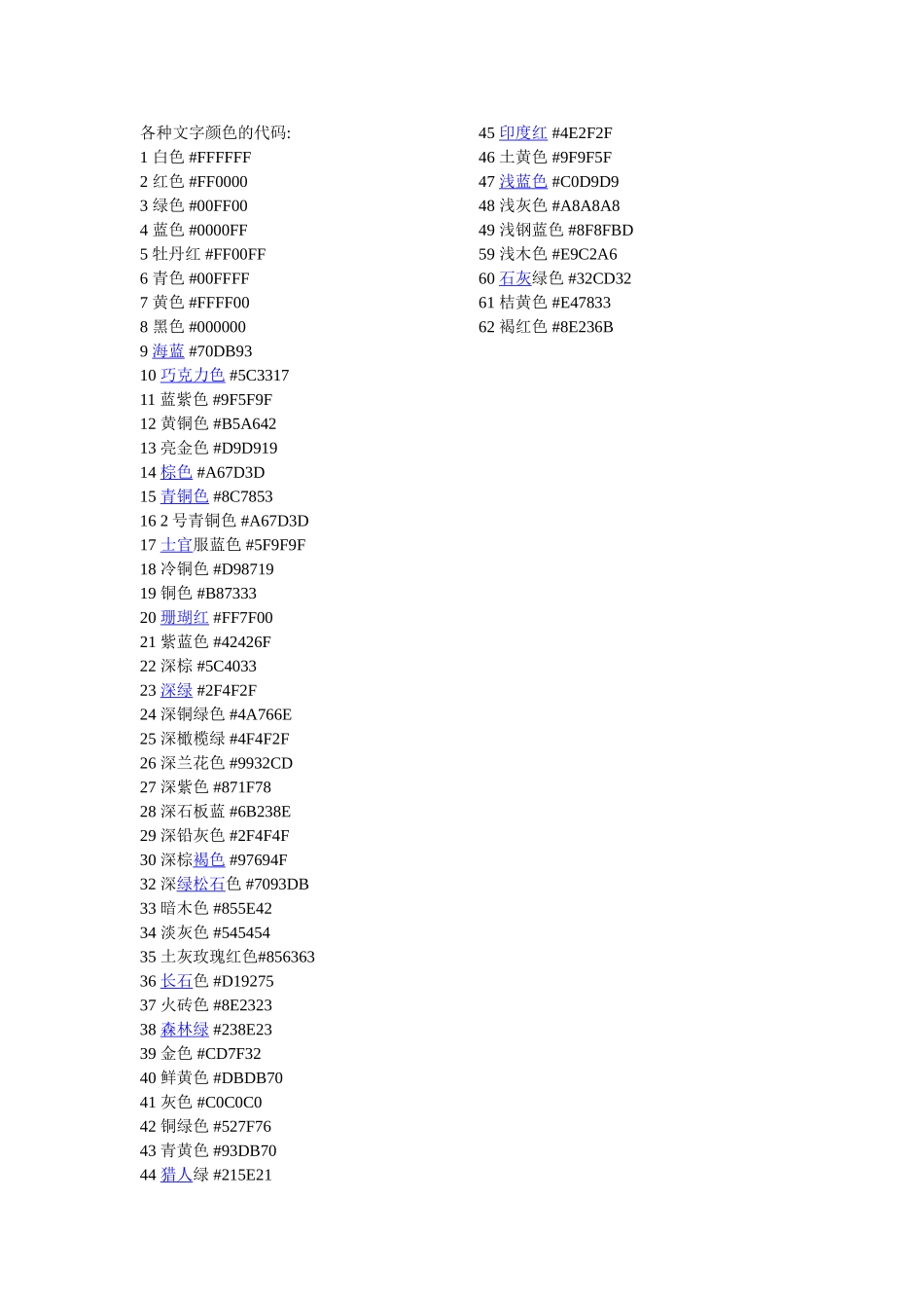 程序设计用到的各种颜色代码_第1页