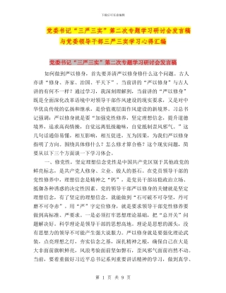 党委书记“三严三实”第二次专题学习研讨会发言稿与党委领导干部三严三实学习心得汇编