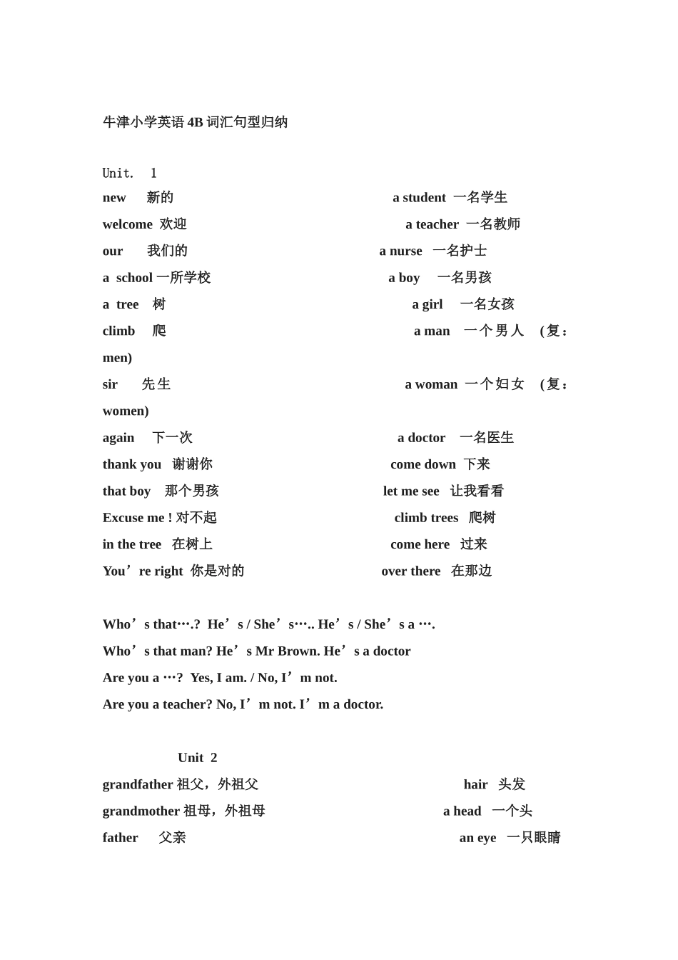 牛津小学英语4B词汇句型归纳 (2)_第1页