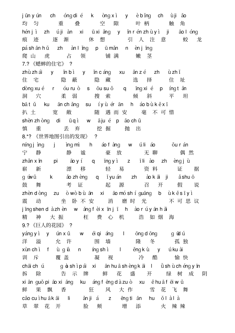 人教版语文四年级上册词语表_第2页