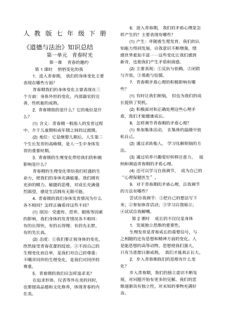 人教版道德与法治七年级下册复习提纲版