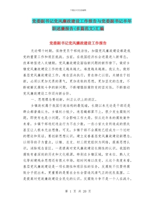 党委副书记党风廉政建设工作报告与党委副书记半年职述廉报告汇编