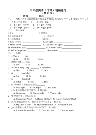 三年级英语精编练习13周