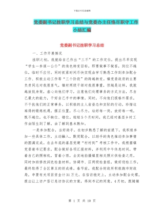 党委副书记挂职学习总结与党委办主任恪尽职守工作小结汇编