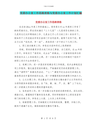 党委办公室工作思路表格与党委办公室工作计划汇编