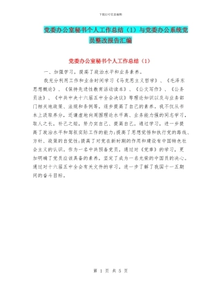 党委办公室秘书个人工作总结与党委办公系统党员整改报告汇编