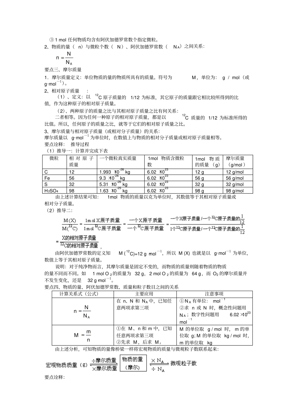 人教版高一化学物质的量知识点总结大全导学案_第2页