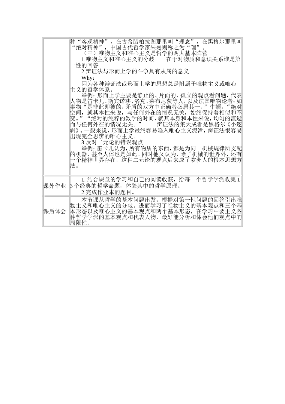 唯物主义和唯心主义教学设计_第3页