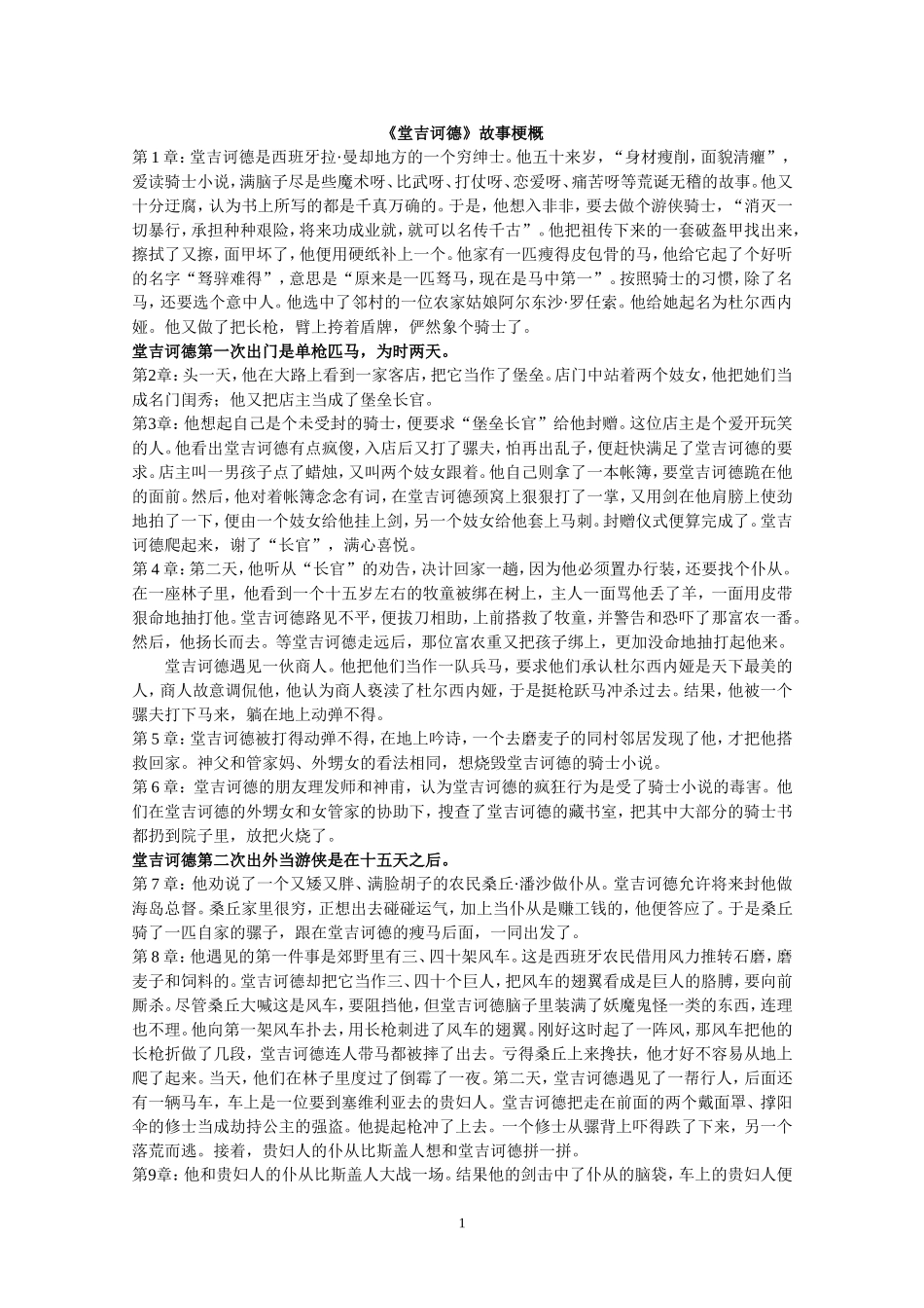 堂吉诃德故事梗概_第1页