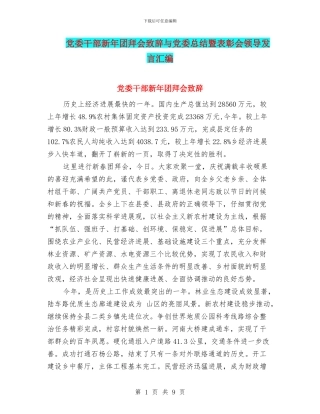 党委干部新年团拜会致辞与党委总结暨表彰会领导发言汇编