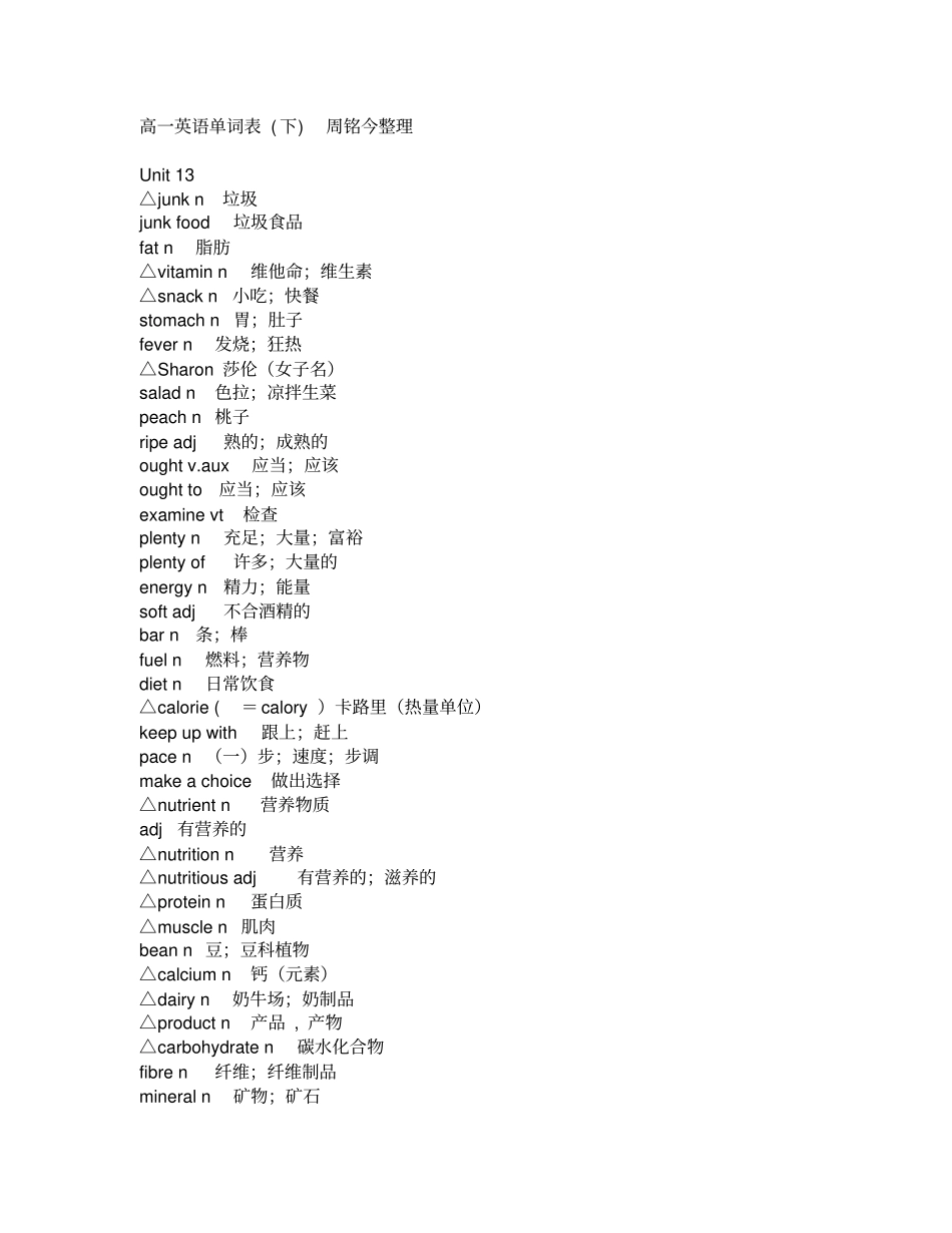 人教版高一英语单词表下_第1页