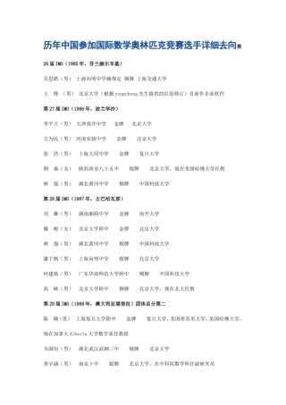 历年中国参加国际数学奥林匹克竞赛选手详细去向第26届IMO