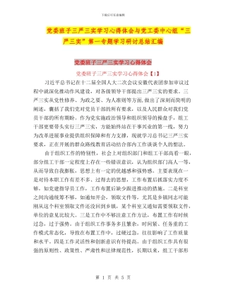 党委班子三严三实学习心得体会与党工委中心组“三严三实”第一专题学习研讨总结汇编