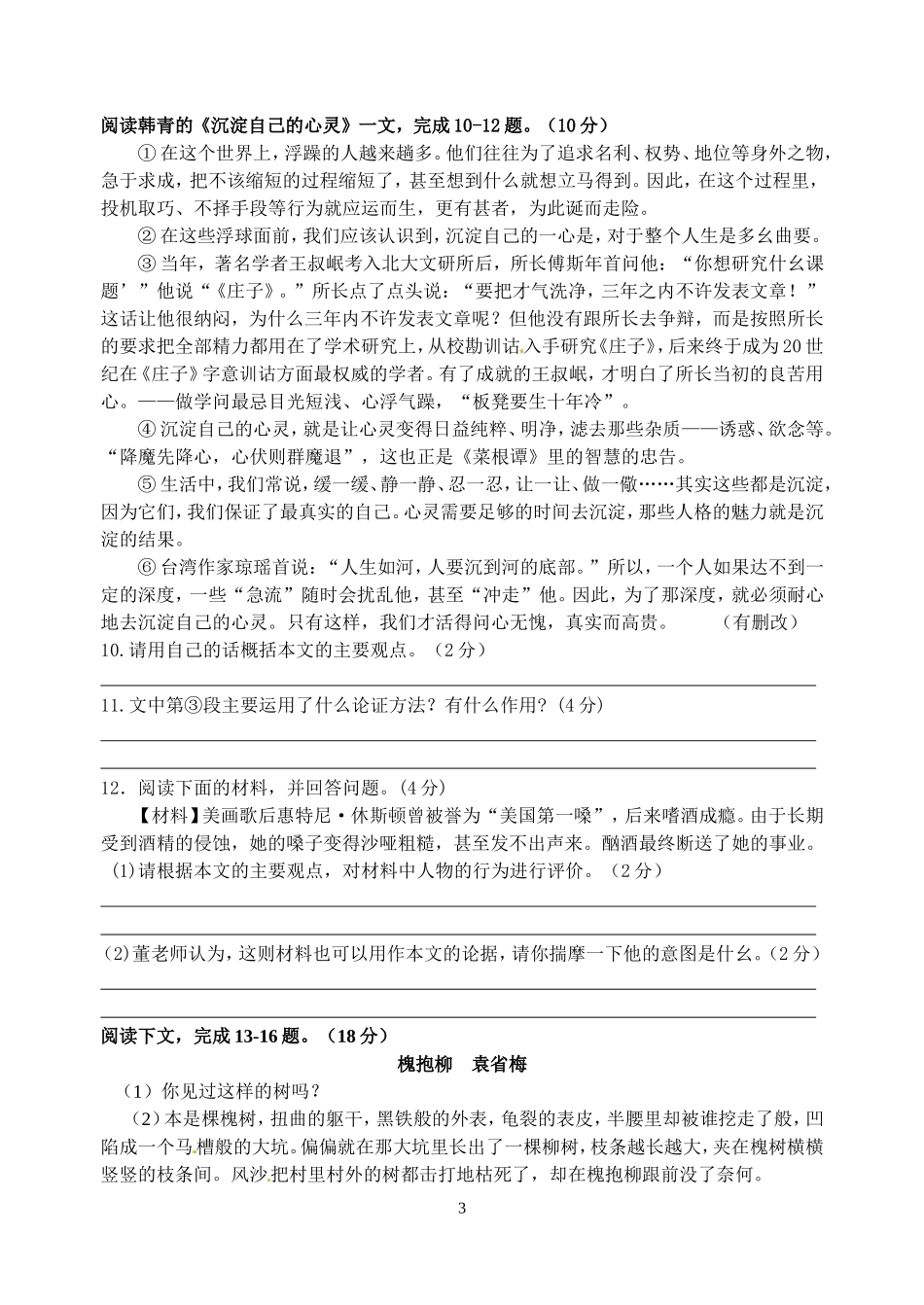 初三寒假测试_第3页