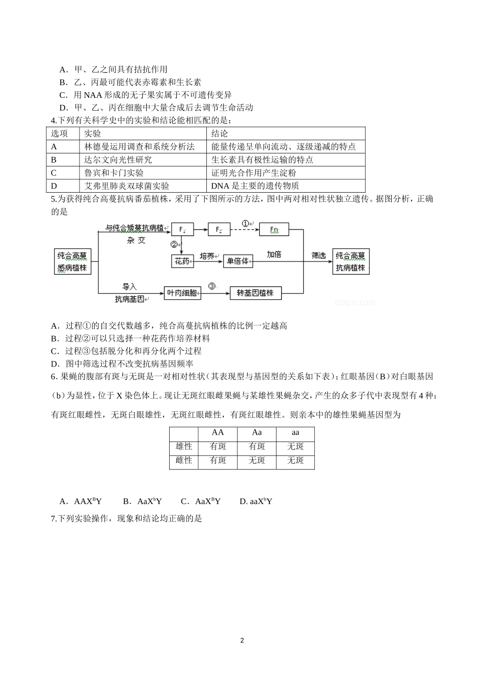 《山师附中6月适应性训练-理综及答案》_第2页
