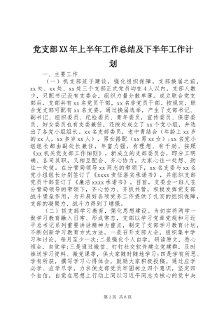 党支部XX年上半年工作总结及下半年工作计划