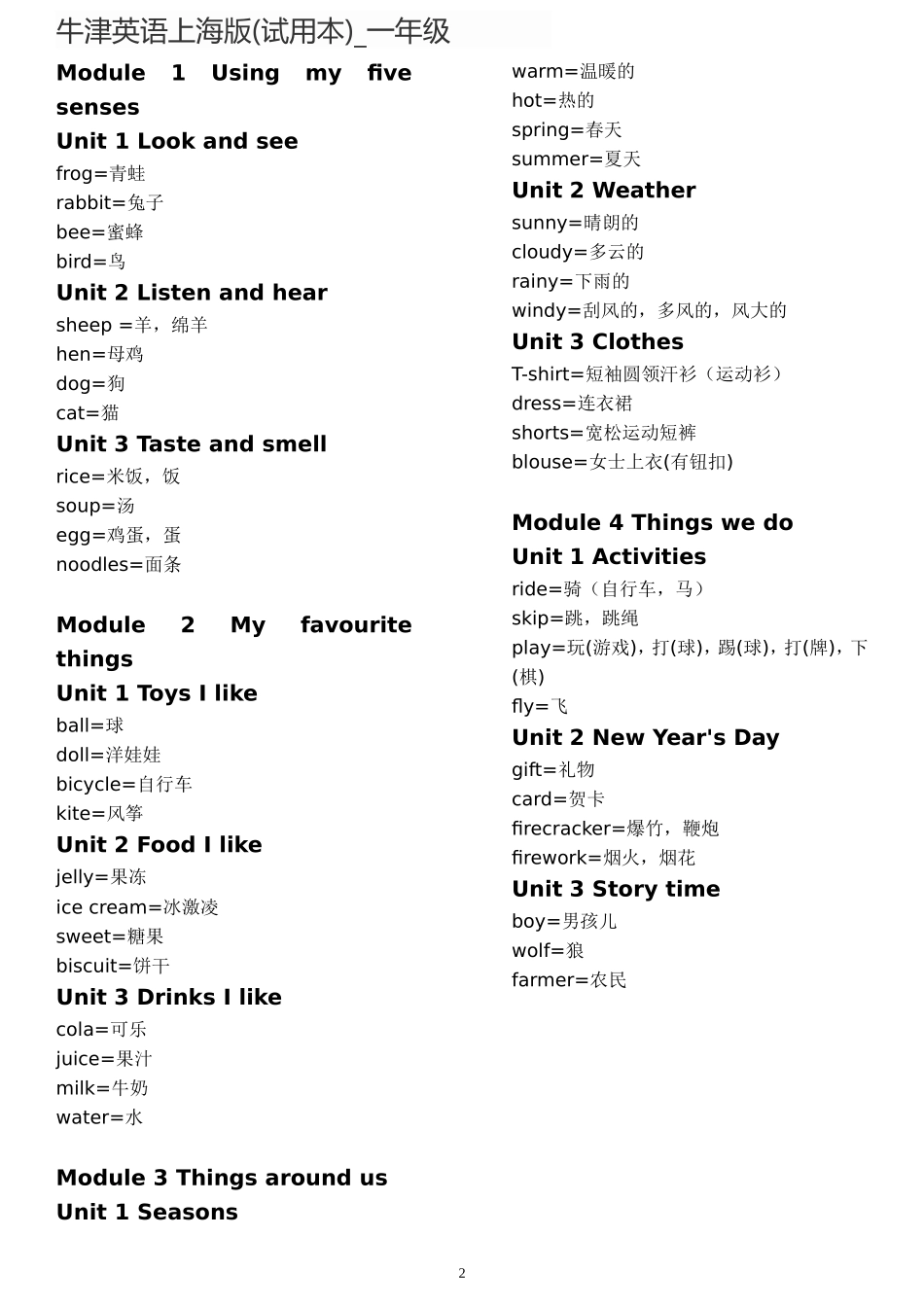 牛津英语上海版(试用本)_一至五年级单词总汇-按照每册单元整理_第2页