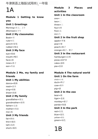 牛津英语上海版(试用本)_一至五年级单词总汇-按照每册单元整理
