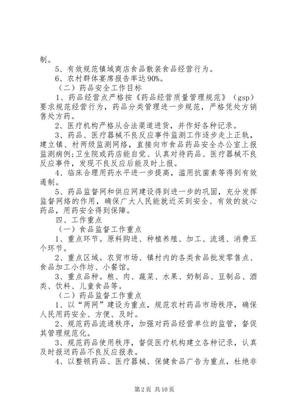 XX年食品药品安全工作计划范例_第2页