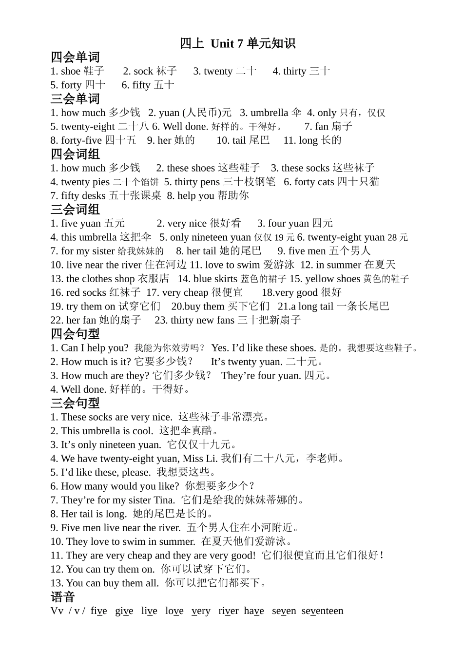 四上Unit7单元知识_第1页