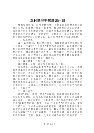 农村基层干部培训计划