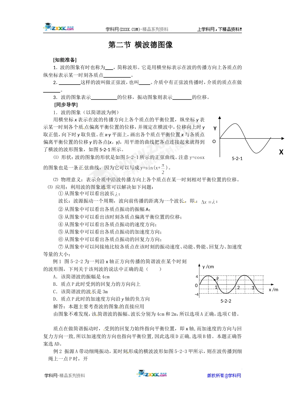 物理：2.2《横波德图像》教案(教科版选修3-4)_第1页