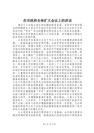 在市政府全体扩大会议上的讲话