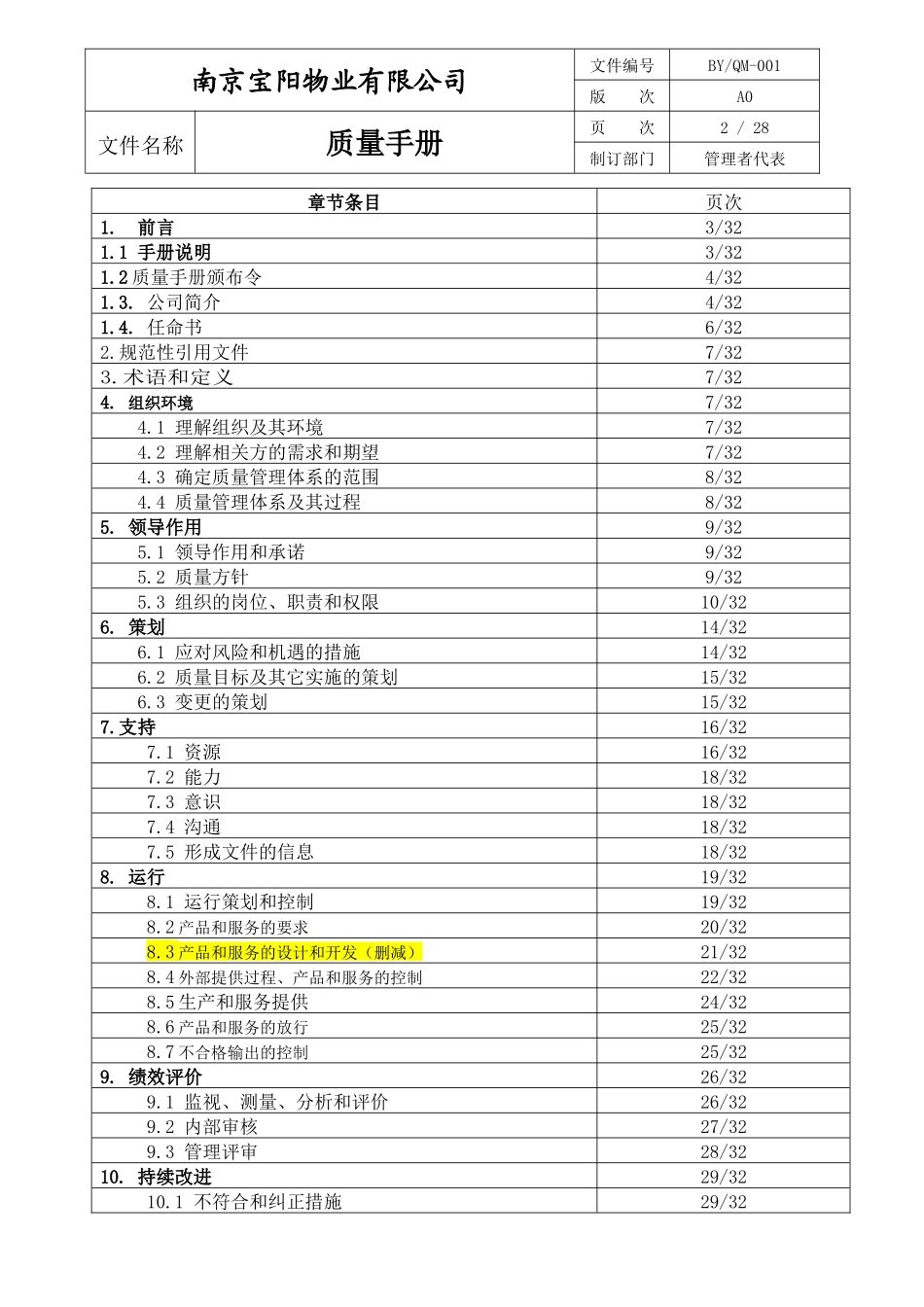质量手册---2015版(物业公司)_第2页