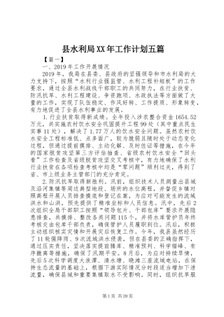 县水利局XX年工作计划五篇