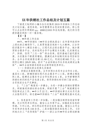 XX年供销社工作总结及计划五篇