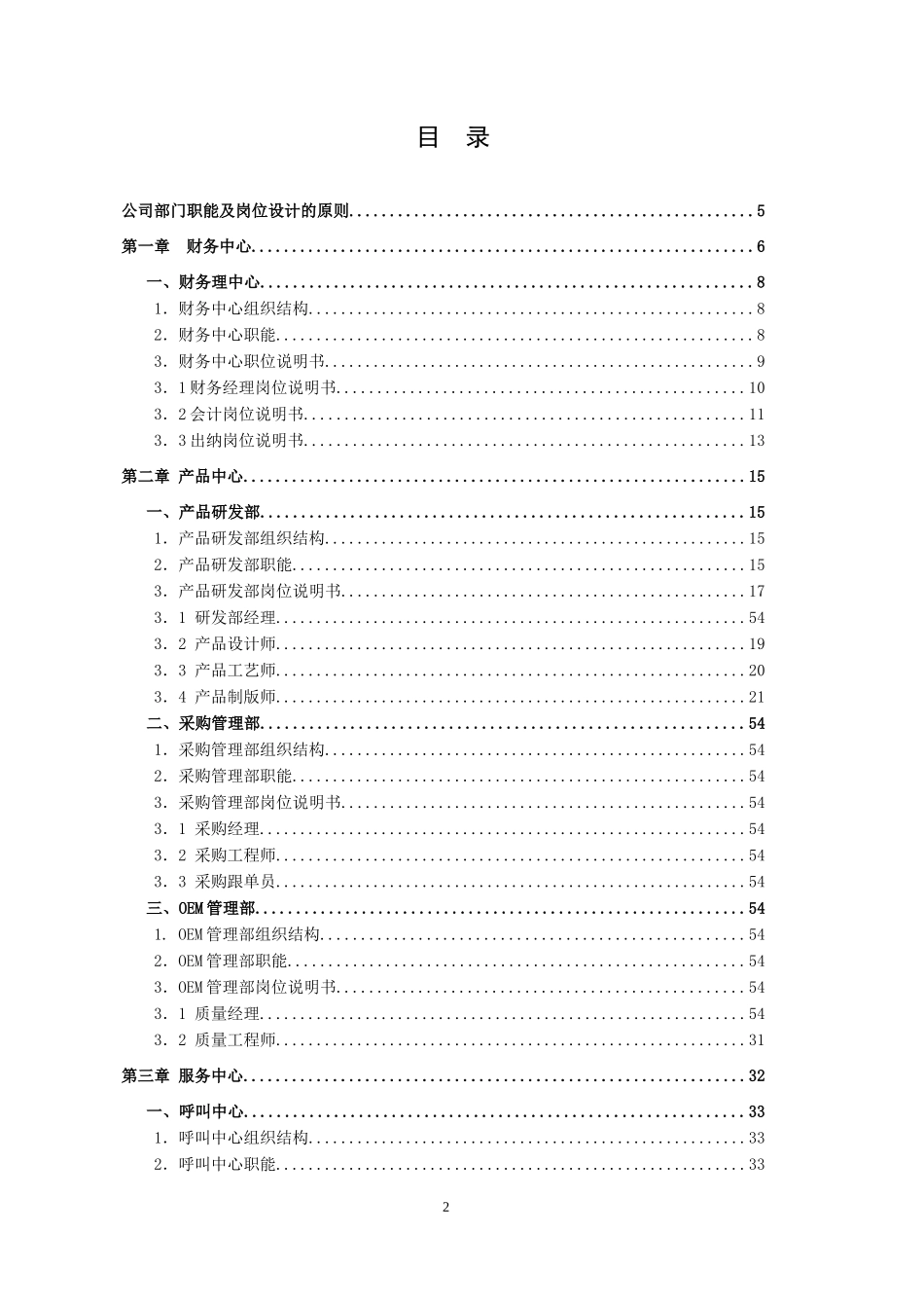 公司组织结构、部门职能及岗位说明书_第2页