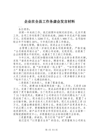 企业在全县工作务虚会发言材料