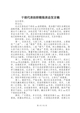 干部代表挂职锻炼表态发言稿