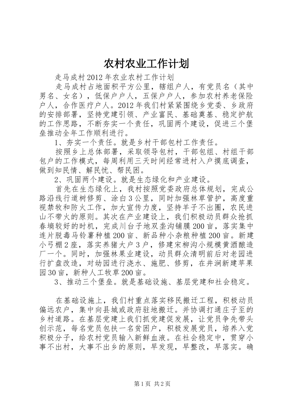 农村农业工作计划_第1页