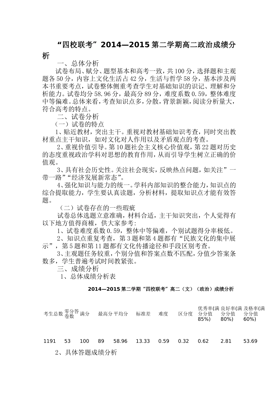 庐江二中高二政治试卷分析_第1页